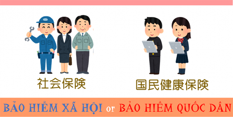 T ất cả mọi người đều phải bắt buộc tham gia một trong hai loại bảo hiểm (国民健康保険) và 社会保険)